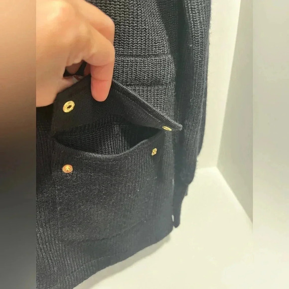 Jones New York Signature black wool blend sweater coat cinch waist double zip M - Picture 5 of 8